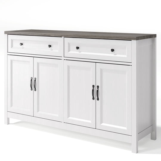 Aiho Storage Cabinet with Drawers, Kitchen Freestanding Floor Cabinet with Doors, 15.7 x 55.1 x 35.3 Inches, Adjustable Shelf, for Kitchen, Living Room, Kitchen- Grey Desktop