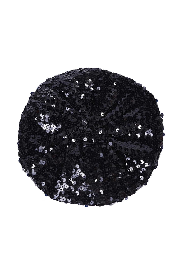 Women Fashion Sparkling Sequins Beret Colorful Cap Nightclub Dress Hat Black