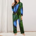 thumbnail image 2 of Salouo Blue Morpho butterfly Pattern Women's Pajamas Set Long Sleeve Button Down Sleepwear Soft Pj Lounge Sets for women 2 Piece Pjs Set with Long Pants-XX-Large, 2 of 7