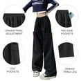 thumbnail image 3 of Women's Pants Gothic Y2k Cargo Baggy Wide Leg Vintage Casual Harajuku Trousers for Girls Streetwear, 3 of 5