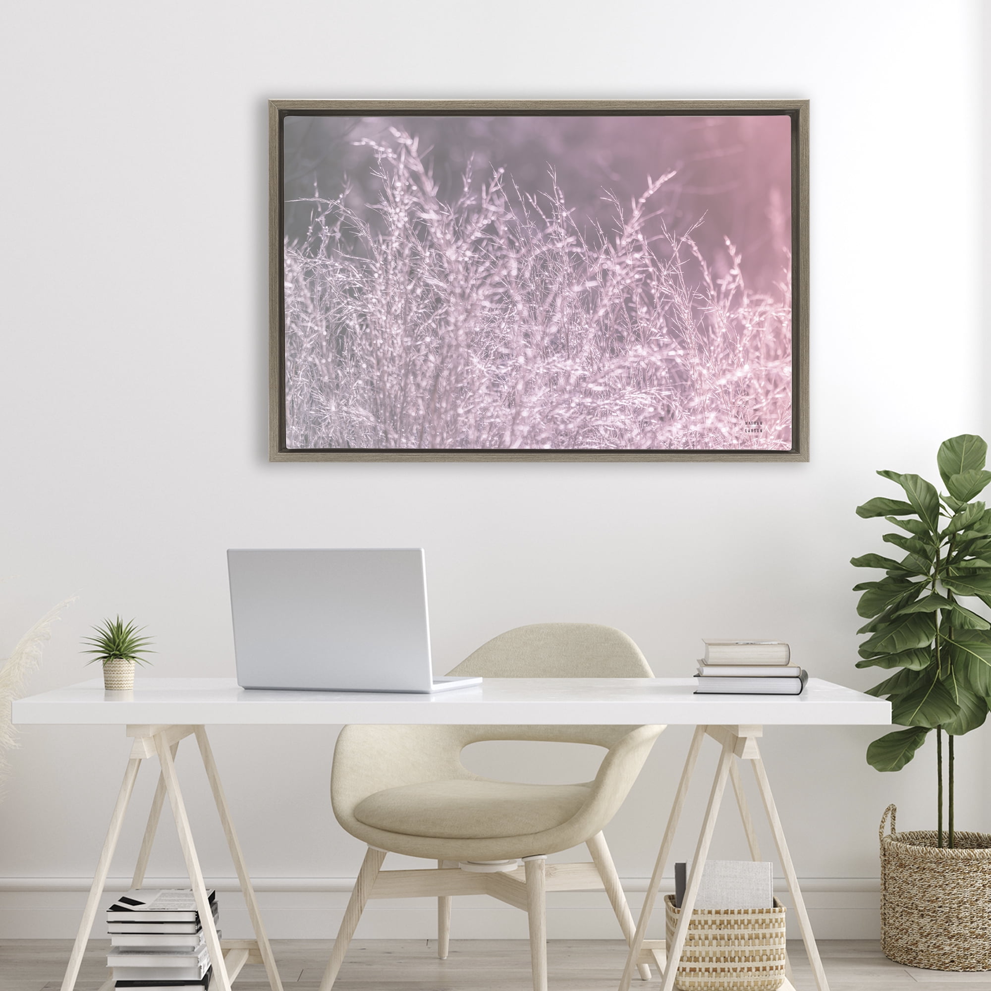 Stupell Industries Pink Morning Gentle Meadow Brown Framed Floater Canvas Wall Art, design by Nathan Larson
