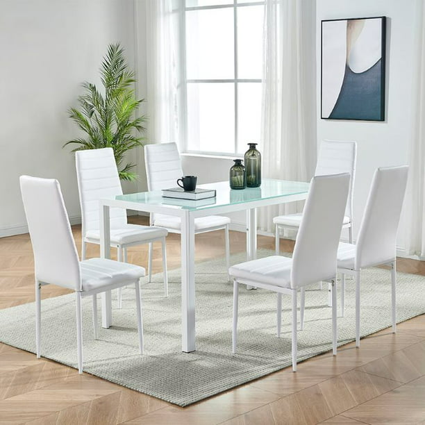 Ids Home 7 Piece Breakfast Furniture, Glass Dining Room Table Set For 6