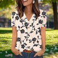 thumbnail image 2 of Uaswgudfs ​V-Neck Short Sleeve Women's Blouse: Floral Abstract Pattern & Breathable Fabric for Trendy Summer TopsKhaki-AL, 2 of 7