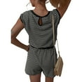 thumbnail image 5 of Women's Summer Romper, Cap Sleeve, Striped Shorts Overalls, Adjustable Drawstring Waist, Comfortable for Summer, 5 of 7