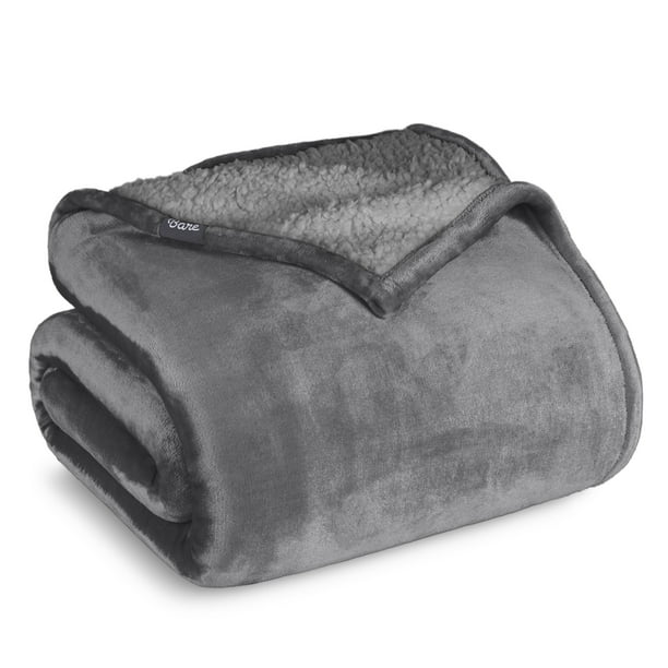 Manta de Cama Bare Home de Felpa Sherpa Reversible Matrimonial/Queen Gris
