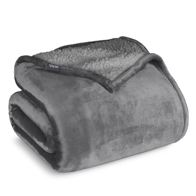 Manta de Cama Bare Home de Felpa Sherpa Reversible Matrimonial/Queen Gris
