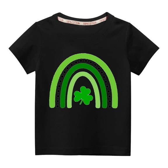 Lilgiuy Toddler St Patricks Day Shirts Boys Girls Lucky Green Shamrock Rainbow Graphic T-Shirt Casual Short Sleeve Tee Tops Festival Gifts (Black)