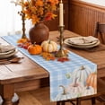 thumbnail image 6 of Plaid Fall Table Runner - 90 Inch Long Thanksgiving Harvest Orange Blue Pink Pumpkins Cotton and Linen Blended Dress Scarves Farmhouse Table Runner for Kitchen Dining, Coffee Table, 13" x 90", 6 of 8