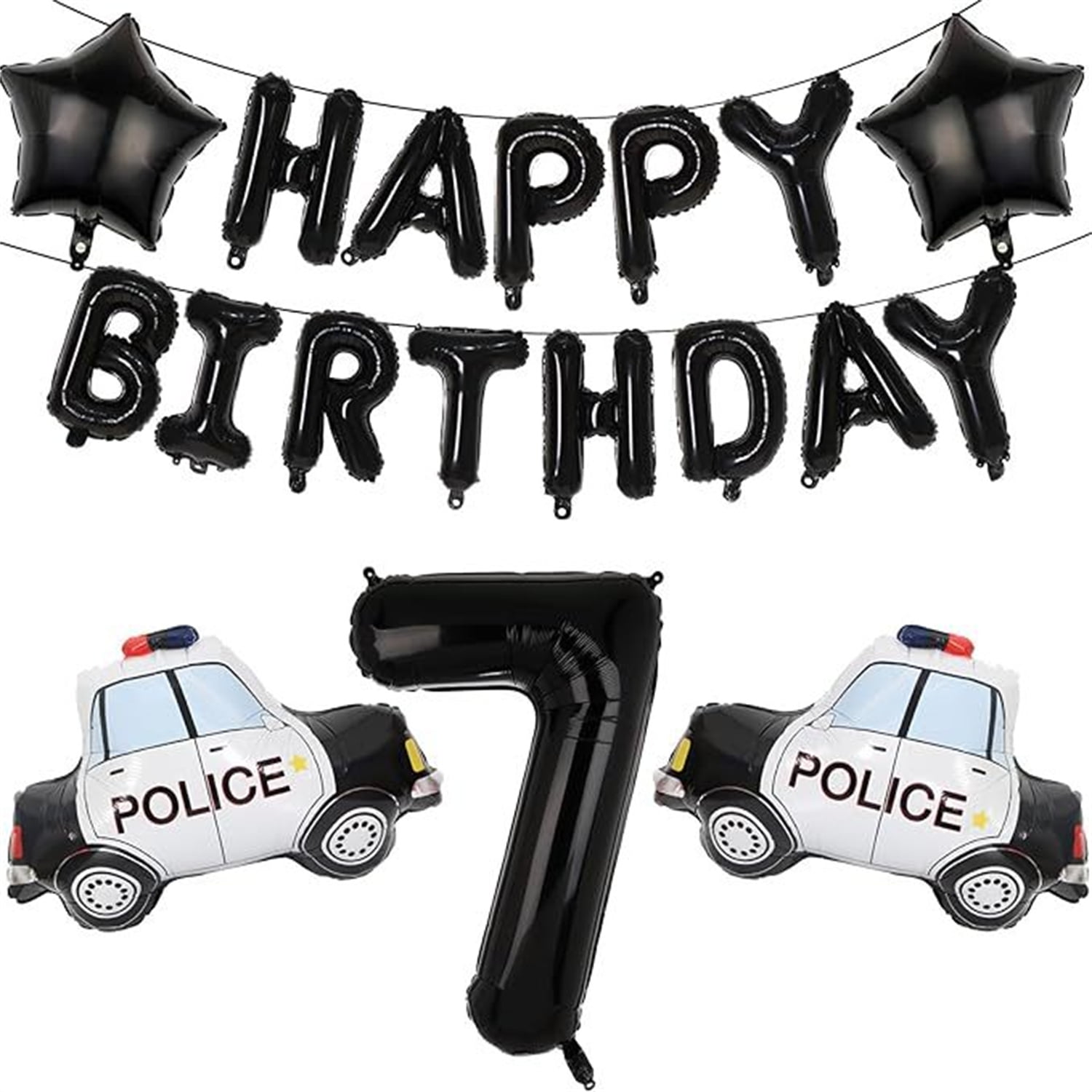 Police Themed Party Decorations Set, Happy birthday balloon , Police Car Foil Balloons, 40inch Number 2 Balloon For Kids Boys Police Themed Party Decoration