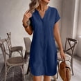 thumbnail image 2 of CIENVNSTG Summer Dresses for Women 2026 Casual Button Down Linen Shirt Dress Short Sleeve Knee Length Tunic Dress Dark Blue M, 2 of 7