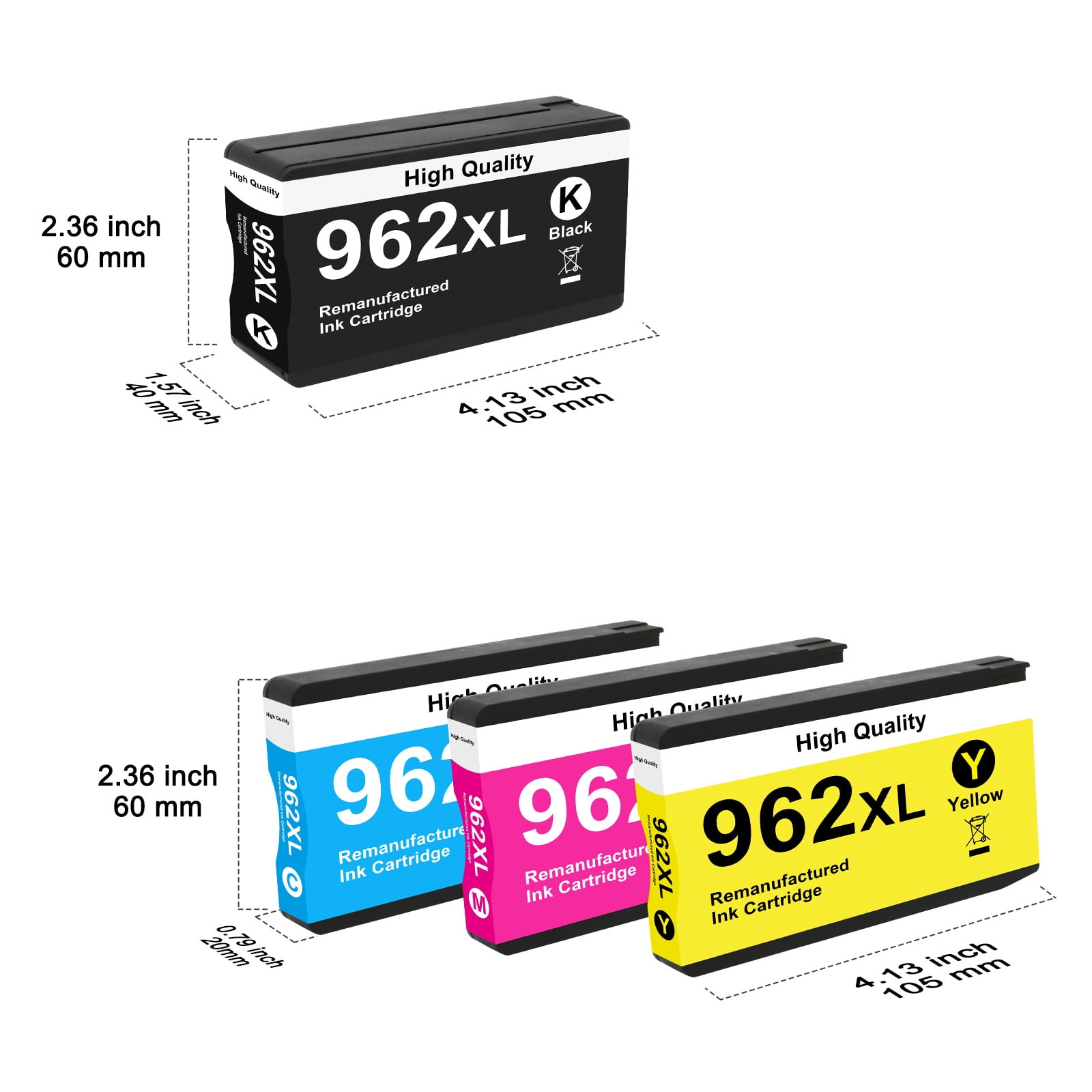 962XL Ink Cartridges Black and Color Compatible for HP962XL Printer Ink Work for OfficeJet Pro 9015e 9015 9010 9022e Series Printer(4 Pack,1 Black/1 Cyan/1 Magenta/1 Yellow)