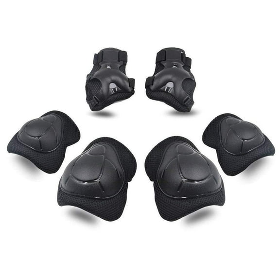 QiShi PlaySafe Kids 3-in-1 Protective Gear Set - Knee/Elbow Pads & Wrist Guards for Skating, Cycling (Ages 3-8, Black)