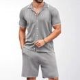 thumbnail image 3 of Mens Cotton Shorts Set Summer 2 Piece Outfits Button Down Polos Shirts Dressy Casual Matching Sets Gray, XL, 3 of 6