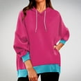 thumbnail image 2 of ATOYSOY Women's Loose Hoodie Tops Pockets Fashion Long Sleeve Tees Fall Winter Outwear Crew Neck Sweatshirts Casual Shirts Color Block Pullover Pink M, 2 of 6