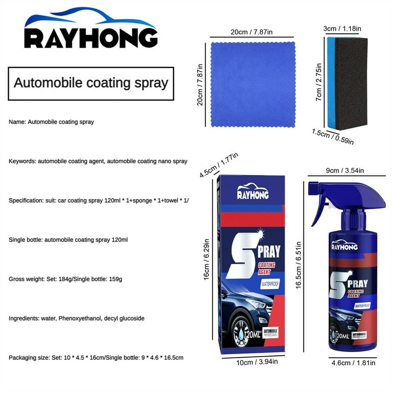 3 -Piece Set Rayhong Quick-Acting Coating Spray Car Nano-Ceramic Coating Agent Car Scratch Repair Glass Hydrophobic Coating Care, 1