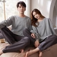 thumbnail image 2 of Conjuntos de Pijamas de algodón 100% para parejas, ropa de dormir cómoda de talla grande para Otoño e Invierno, 2 of 4