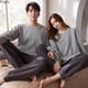 thumbnail image 2 of Conjuntos de Pijamas de algodón 100% para parejas, ropa de dormir cómoda de talla grande para Otoño e Invierno, 2 of 4