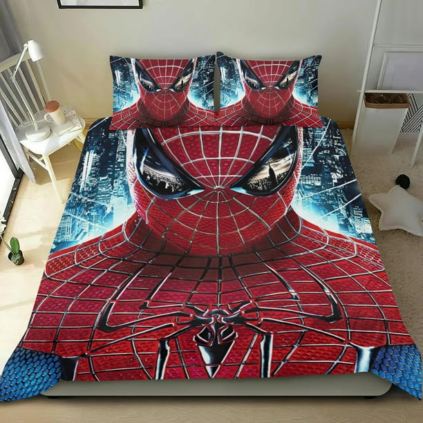 Spiderman Hombre Araña Conjunto de sábanas temático, trío de piezas, cómodo y amigable con la piel, diseño único, regalo de decoración para el hogar para familiares, amigos y fans,140cm *210cm