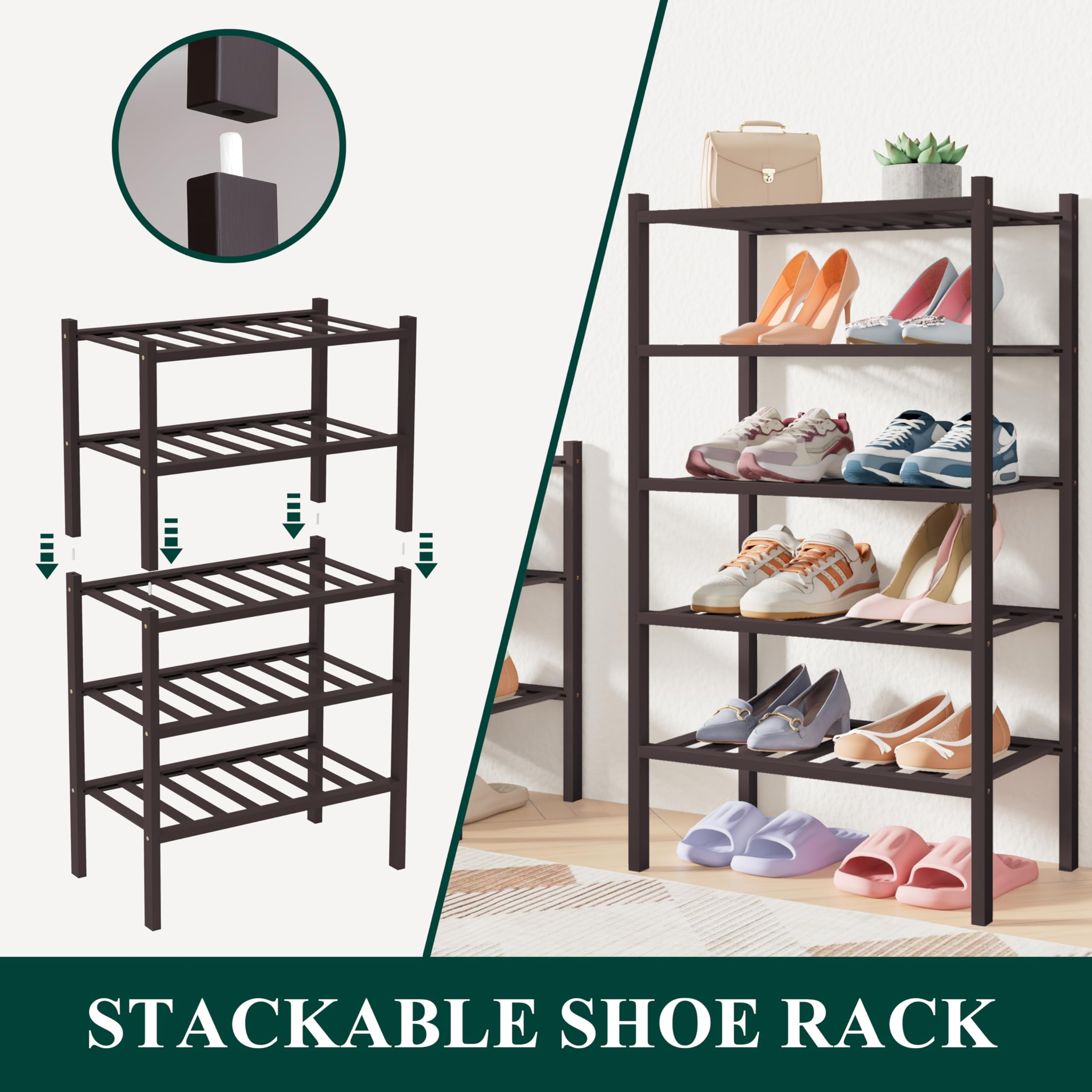 decorUhome Bamboo 4 Tier Small Shoe Rack for Closet, Shoe Storage Organizer, Wood Shoe Shelf for Entryway, Black