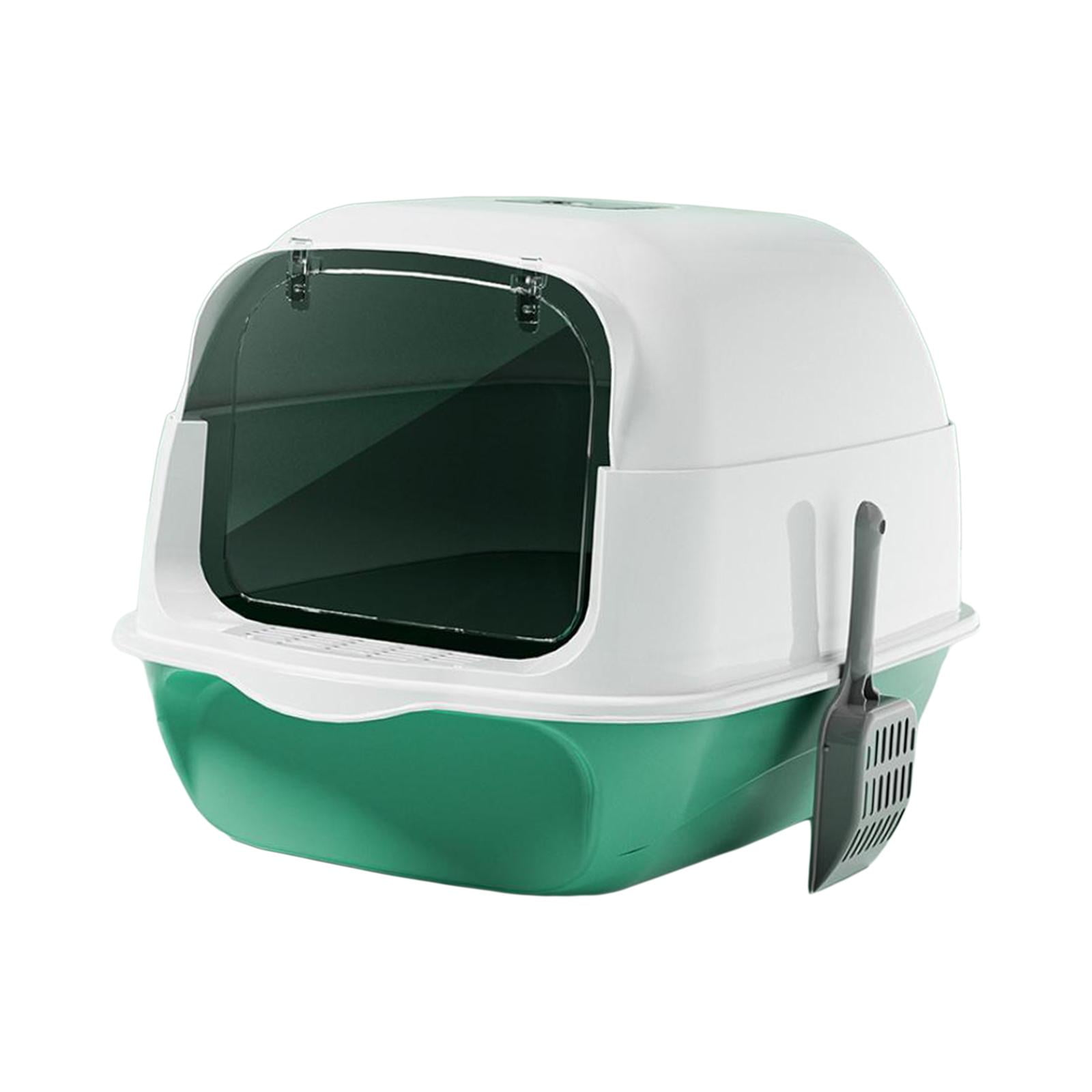 Hooded Cat Litter Box with Door Enclosed and Covered Cat Toilet Kitten Potty Green