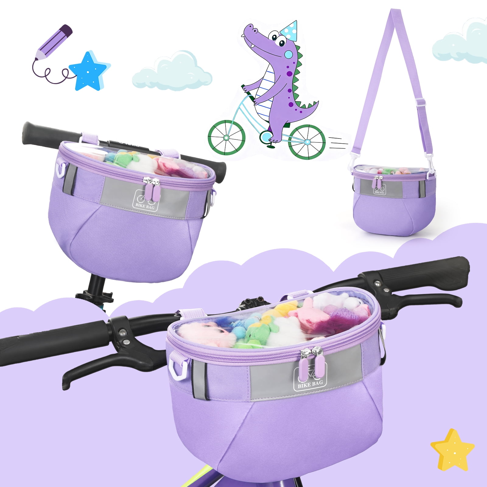 AYAOQIANG Kids Bike Basket,Front Handlebar Bag for Kids Girls Bikes, Semicircle Bike Basket with Zipper for Child Tricycle Bicycle