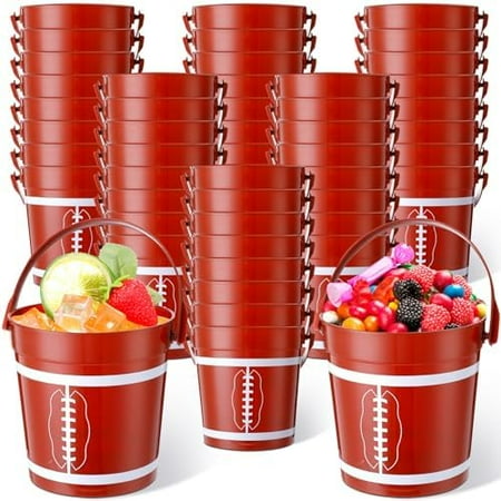 30 Pcs Football Plastic Bucket with Handles 34 oz Versatile Football Treat Bucket Football Ice Bucket Bulk for Wine Beverage Football Party Snack Candy Alcohol Beer Drink Pail Gifts