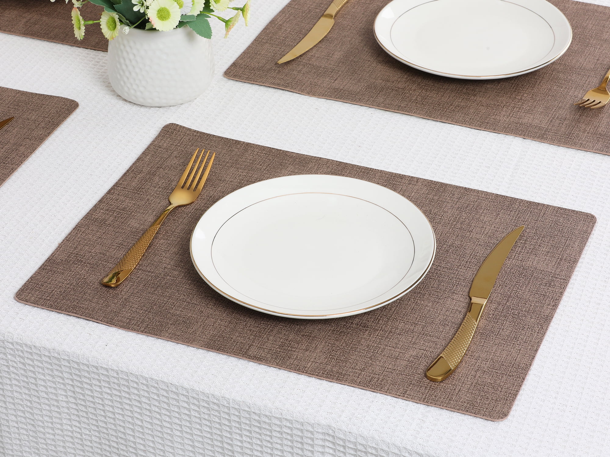 Unique Bargains Faux Leather Table Placemats for Kitchen Dining Table Light Coffee 17x12in