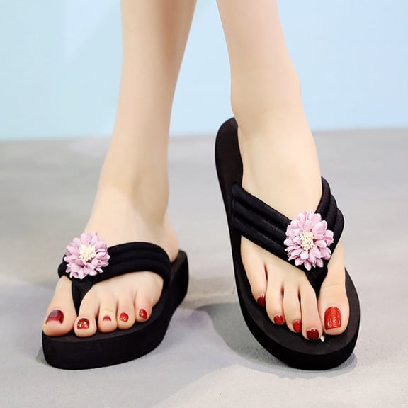 EQWLJWE Women's Summer Bohemian Clip Toe Flip Flops Non-Slip Wedges Slippers Beach Shoes Women's Slippers Holiday Clearance