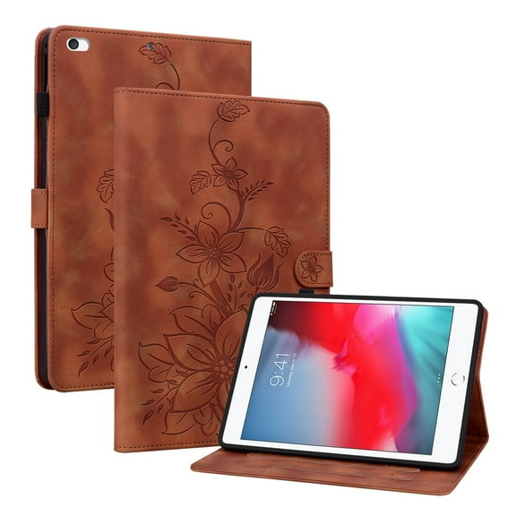XYX for iPad Mini 5/4/3/2/1 7.9 inch A2133 A1538 A1599 Case, PU Leather Slim Folio with Multi-Angle Stand - Brown Lily Flower