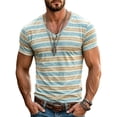 thumbnail image 2 of Mens T-Shirts Summer Lightweight Breathable Short Sleeve V Neck Loose Fit Casual Striped Shirt Streetwear, 2 of 5