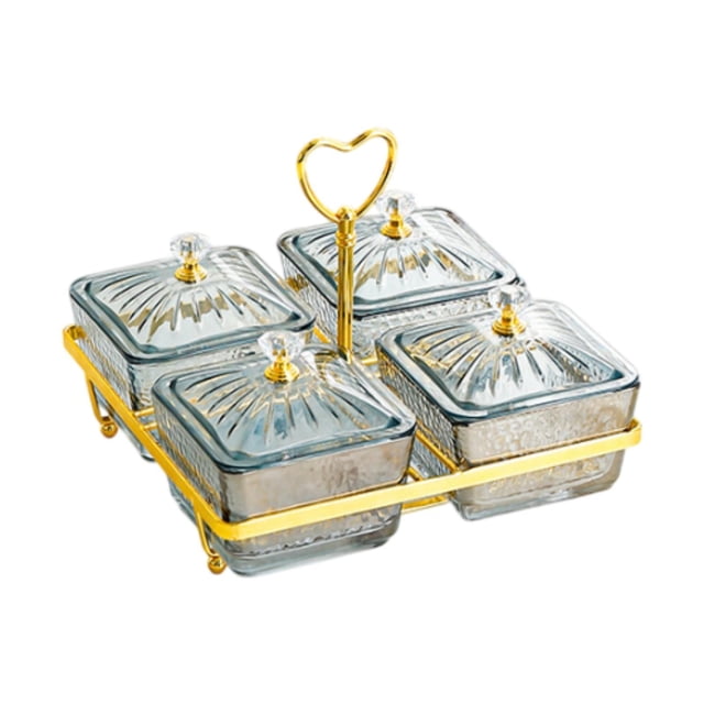 Bandeja de fruta seca con placa de tapa Caja de almacenamiento de alimentos Bandeja para servir nueces y dulces para bandeja de fiesta de la sala de gris