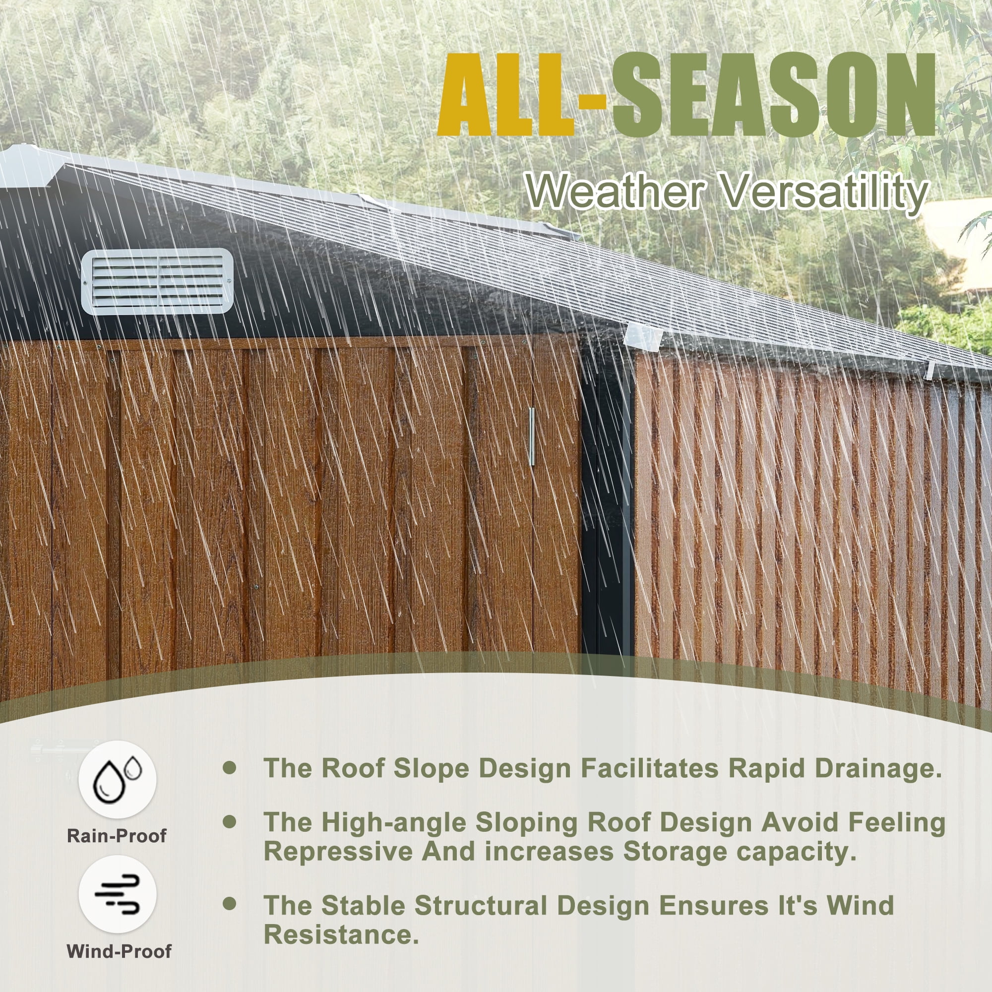 Wework 6x8FT Steel Storage Shed - Lockable Outdoor Metal Garden Shed for Tools, Bikes, Patio & Lawn Utility，Brown