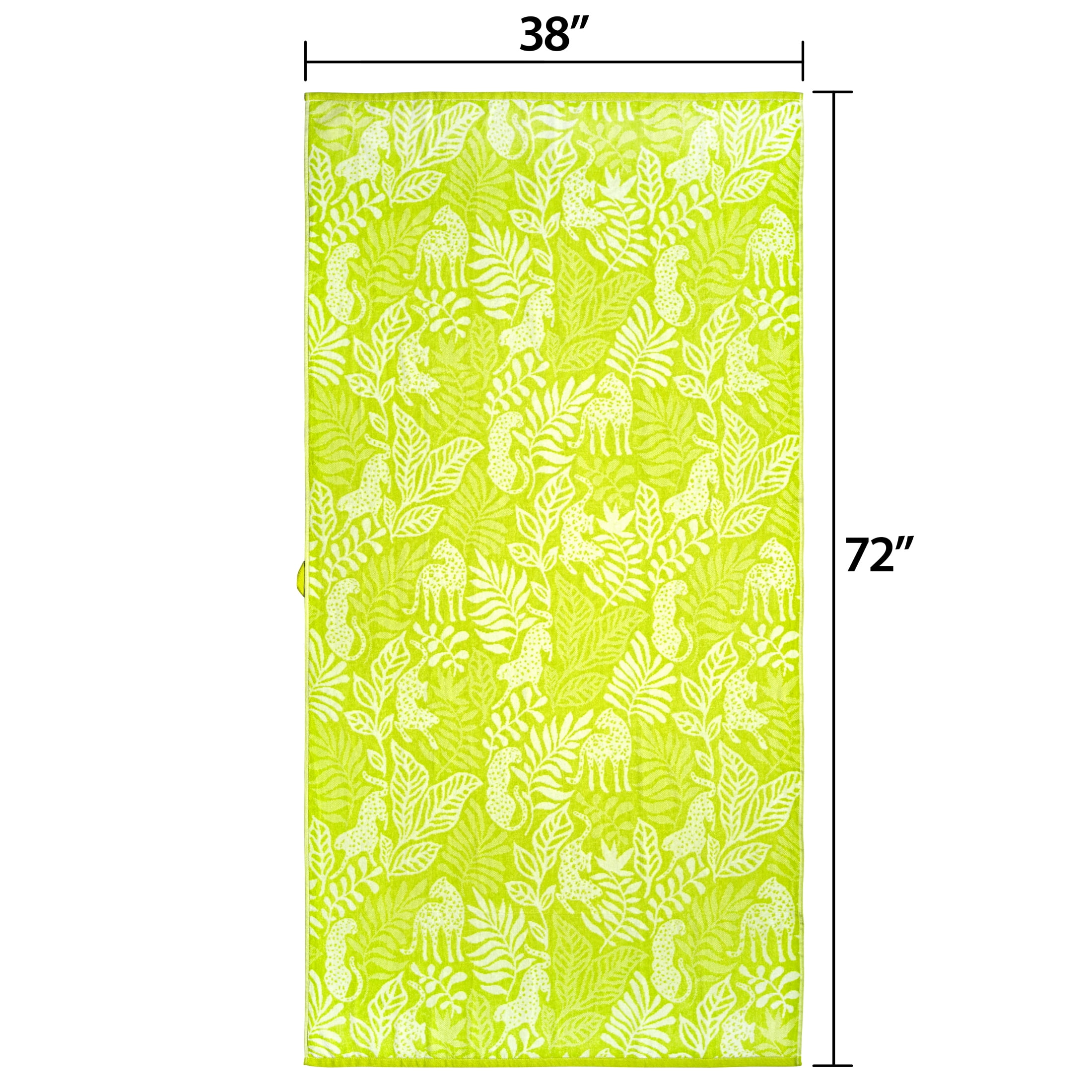 Better Homes & Gardens 2 Pack Cotton Blend Beach Towels, 72 x 38 in, Green Cheetah