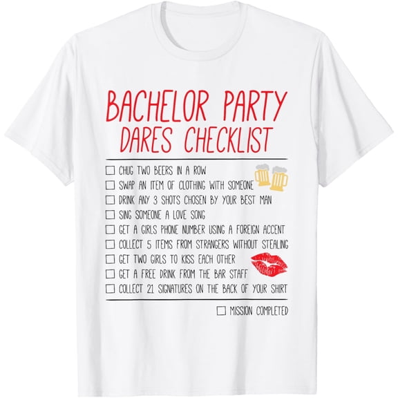 Bachelor Party Checklist Funny Wedding Groom T-ShirtMen and women, White T-shirt, size: Extra large
