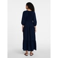thumbnail image 2 of Time and Tru Women's Tiered Maxi Dress with 3/4 Length Sleeves, Sizes XS-XXXL, 2 of 5