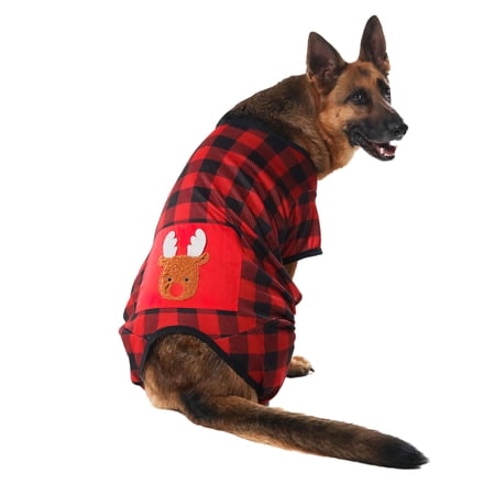 Vibrant Life Dog Clothes: Red & Black Plaid Jersey Pajamas  Size L