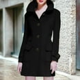 thumbnail image 2 of UTSJKR Women's Winter Wool Blend Trench Coat Casual Lapel Woolen Coats Trendy Mid-Length Single Breasted Jackets Business Dressy Work Peacoats Black L, 2 of 6