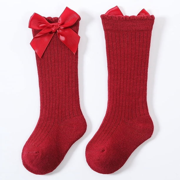 Calcetines de tubo medio a rayas para niños y niñas, calcetines de tubo largos con lazo para niños, calcetines de bebé con boca de burbuja y boca suelta