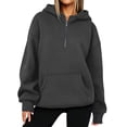 thumbnail image 2 of Womens Oversized Boxy Pullover Drop Shoulder Half Zip Hoodie with Kangaroo Pocket Cropped Hip Length Solid Casual Lounge Top, 2 of 6