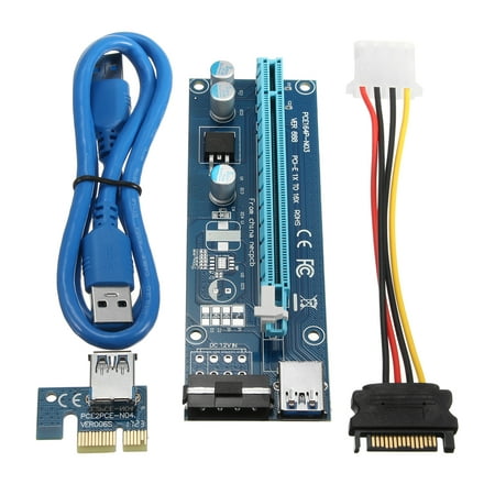 High Speed USB 3.0 PCI-E 1x to 16x Powered Extender Riser Adapter Card w/ SATA Power Cable for Bitcoin