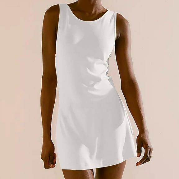 Nuoqisi Women's Summer Sleeveless Boat Neck Mini Dress Solid Slim Fit Party Club Bodycon Dresses Holiday Party 2026