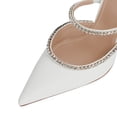 thumbnail image 4 of FSJ Women Glamorous Pointed Closed Toe Backless Sandals Stiletto Flared High Heel Pumps Rhinestone Straps Slide Mules Shoes Size 7.5 White, 4 of 4