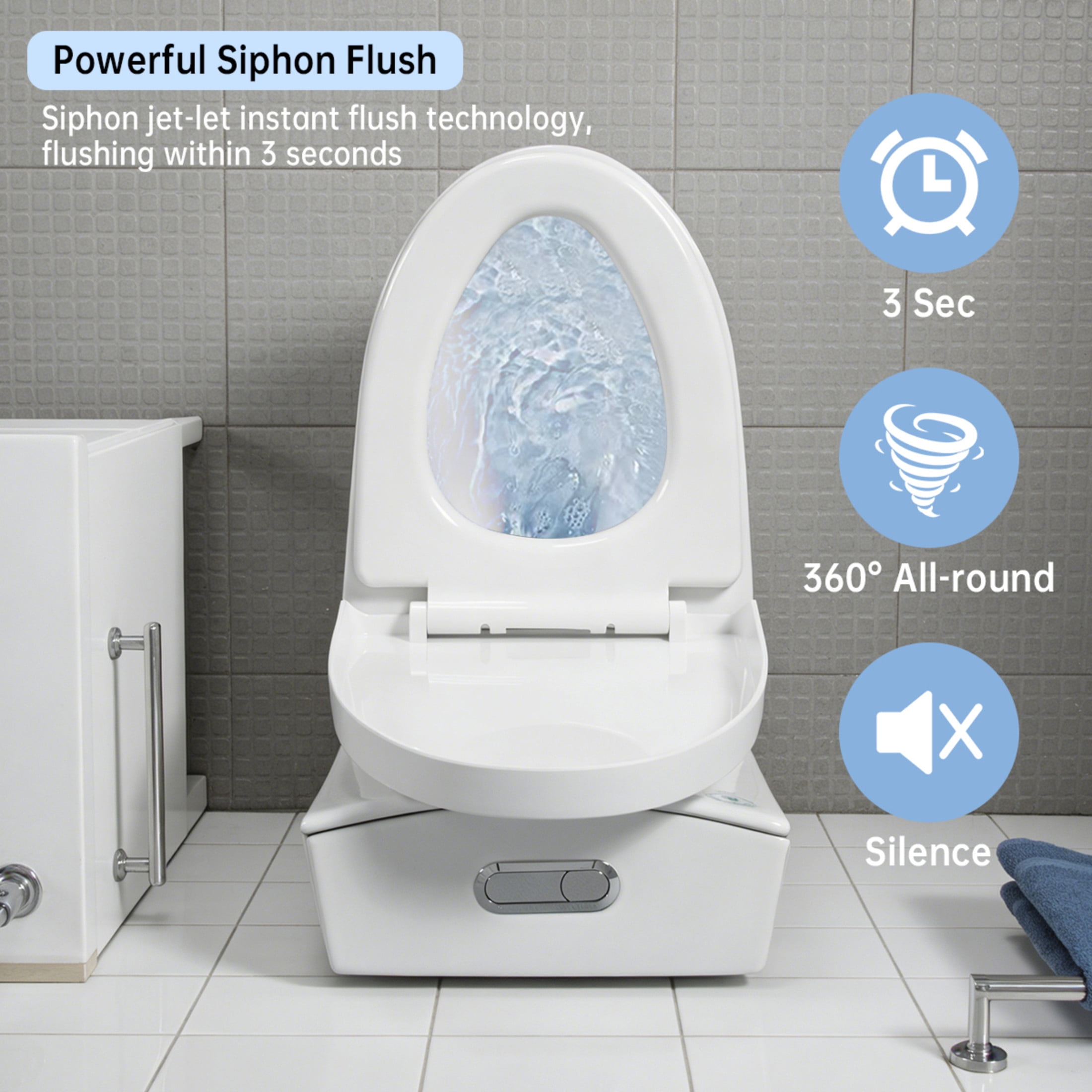 Noble House One-Piece Toilet, Elongated Comfort Bathroom Toilet with Soft-Closing Seat, Dual-Flush Siphon Jet, White