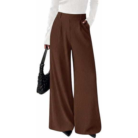 BTFBM Wide Leg Pants for Women Dressy Work Business Casual Elastic High Waisted Trousers Ribbed Lounge Palazzo Pants