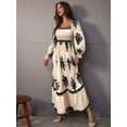 thumbnail image 6 of Women'S Autumn Wedding Guest Dress Bohemian Floral Long Sleeve V-Neck Flowing Elegant Maxi Dress Beachwear Apricot L, 6 of 10