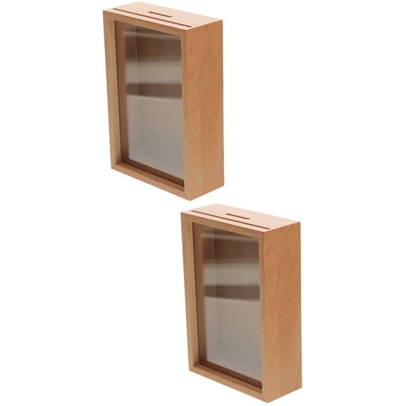 2pcs Wood Piggy Bank Money Saving Box Bank Money Jar Saving Bank Wood Photo Frame