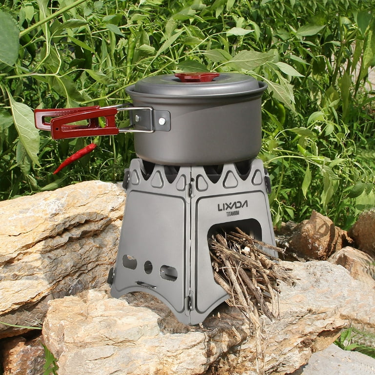 Lixada Compact Folding Titanium Wood Stove for Outdoor Camping Cooking  Picnic