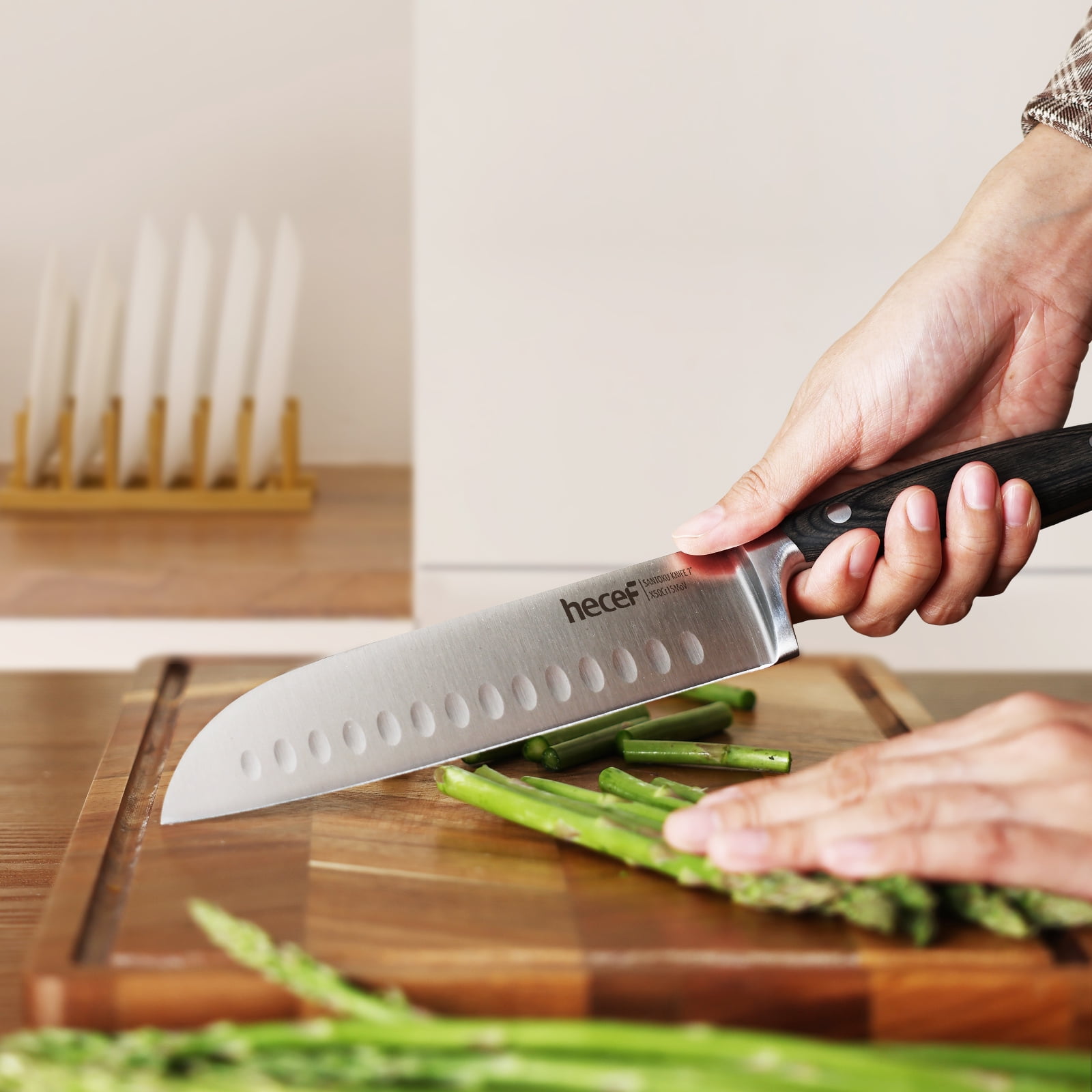 Hecef 3-Piece Knife Set, German Stainless Steel Ultra Sharp Chef, Santoku, Paring Knife with Gift Box
