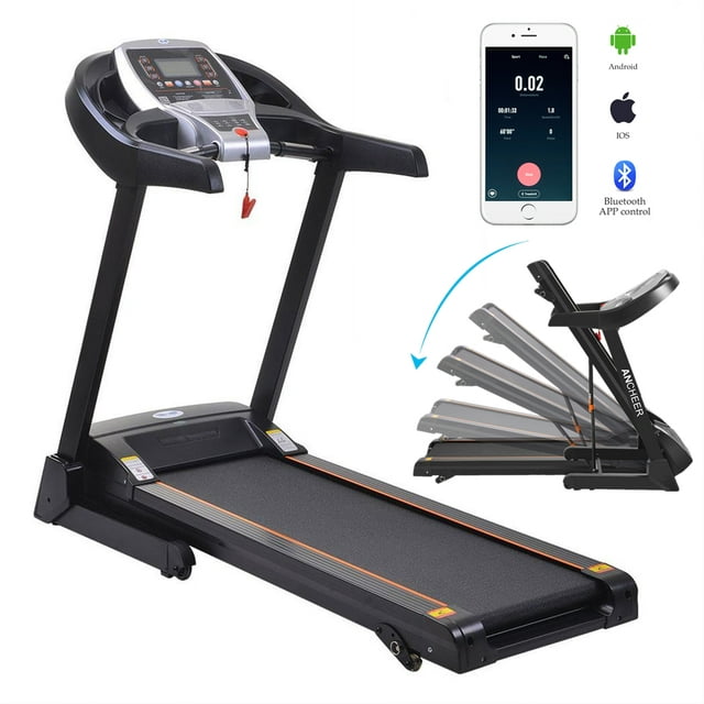 Ancheer 2.25HP Low Noise Bluetooth +12 Running Programs 230LB Electric Folding Treadmill With Incline 3%/5% App Control,Shock Reduction System