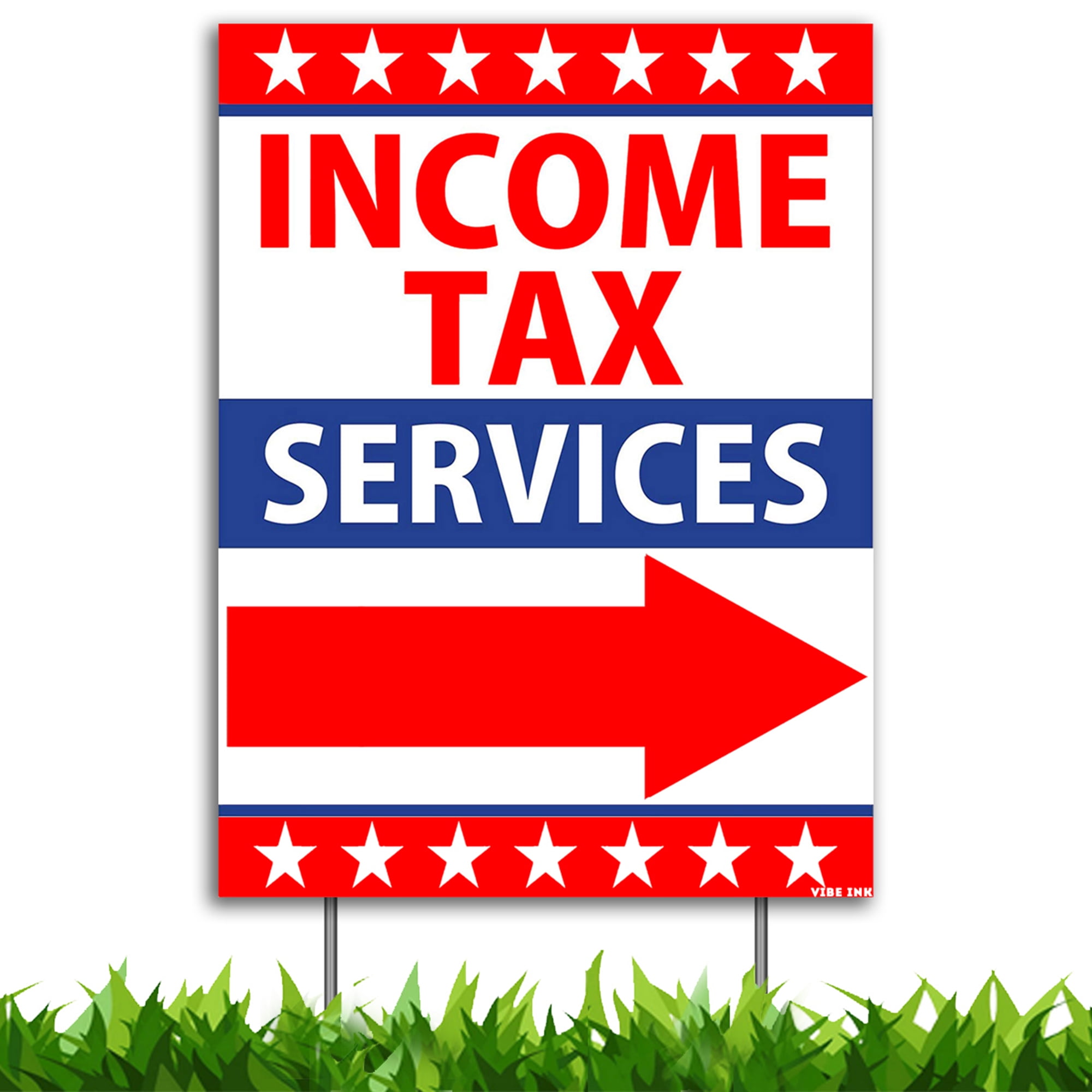 Income Tax Return Services Directional Arrow Yard Sign with Included Metal Stake 
